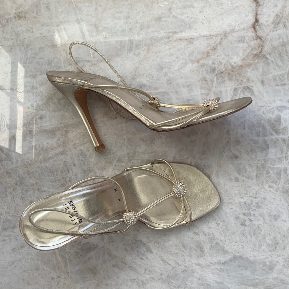Stuart Weitzman Y2K gold strappy heels